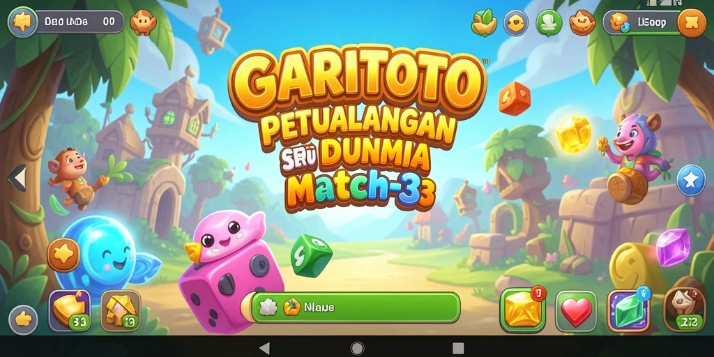 Tangkapan layar GARITOTO menampilkan gameplay Match-3 yang memukau dan penuh warna.